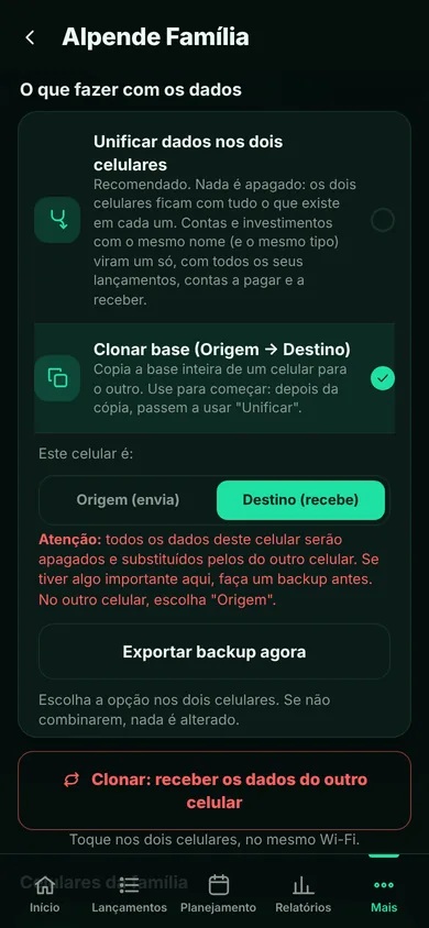 Tela do Alpende: Clonar base