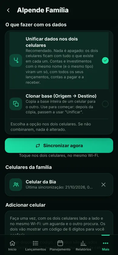 Tela do Alpende: Unificar os dados