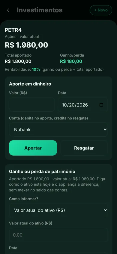 Tela do Alpende: Aporte, juros e ganho