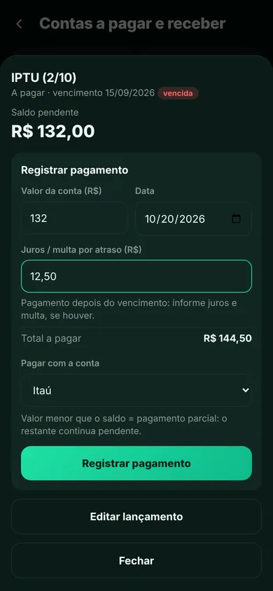 Tela do Alpende: Juros, multa e desconto