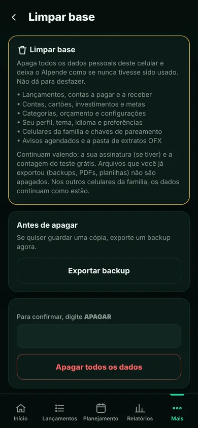 Tela do Alpende: Limpar base