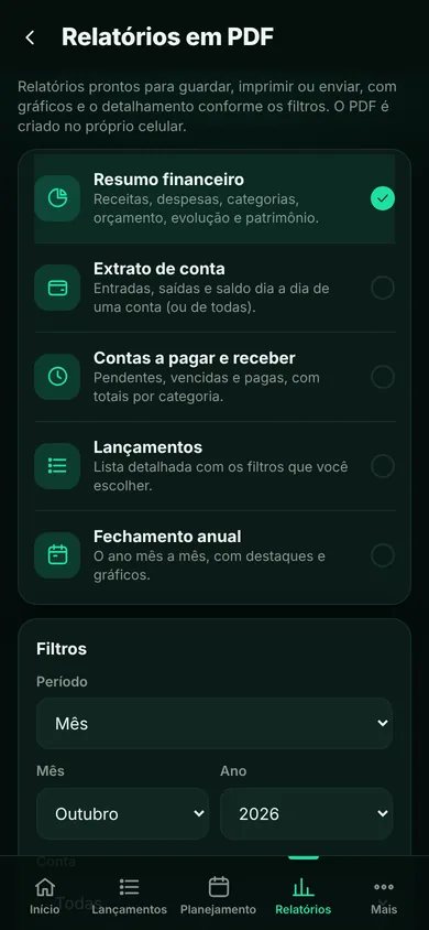 Tela do Alpende: Relatórios em PDF