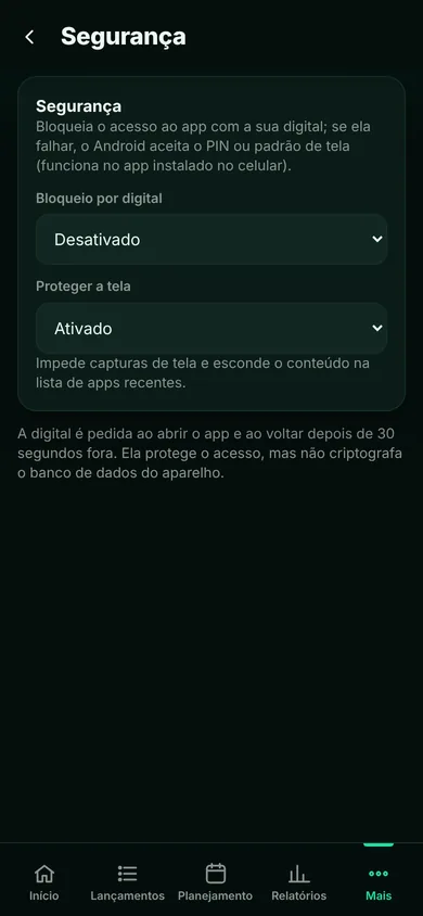 Tela do Alpende: Segurança